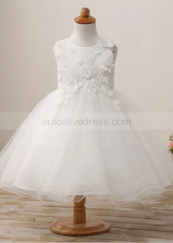 Ivory Lace Tulle Curly Hem Floral Flower Girl Dress